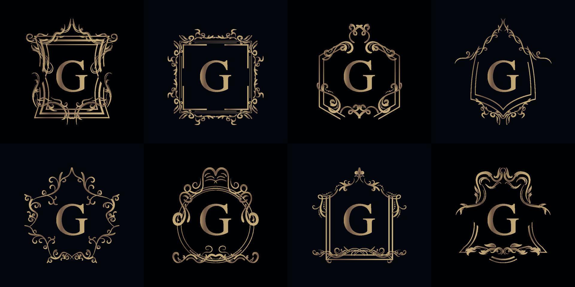 Collection of Logo initial G with luxury ornament or flower frame vector