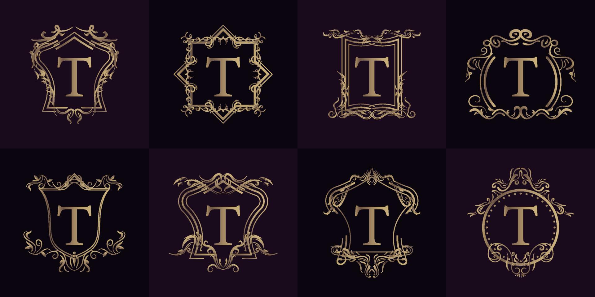 Collection of Logo initial T with luxury ornament or flower frame vector