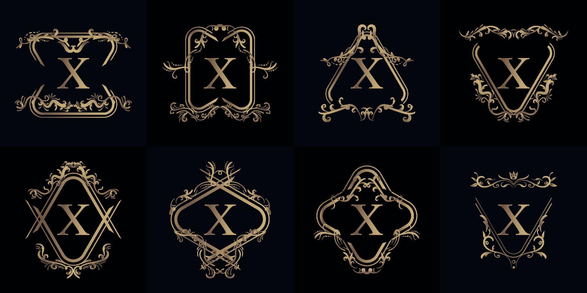 Collection of Logo initial X with luxury ornament or flower frame vector