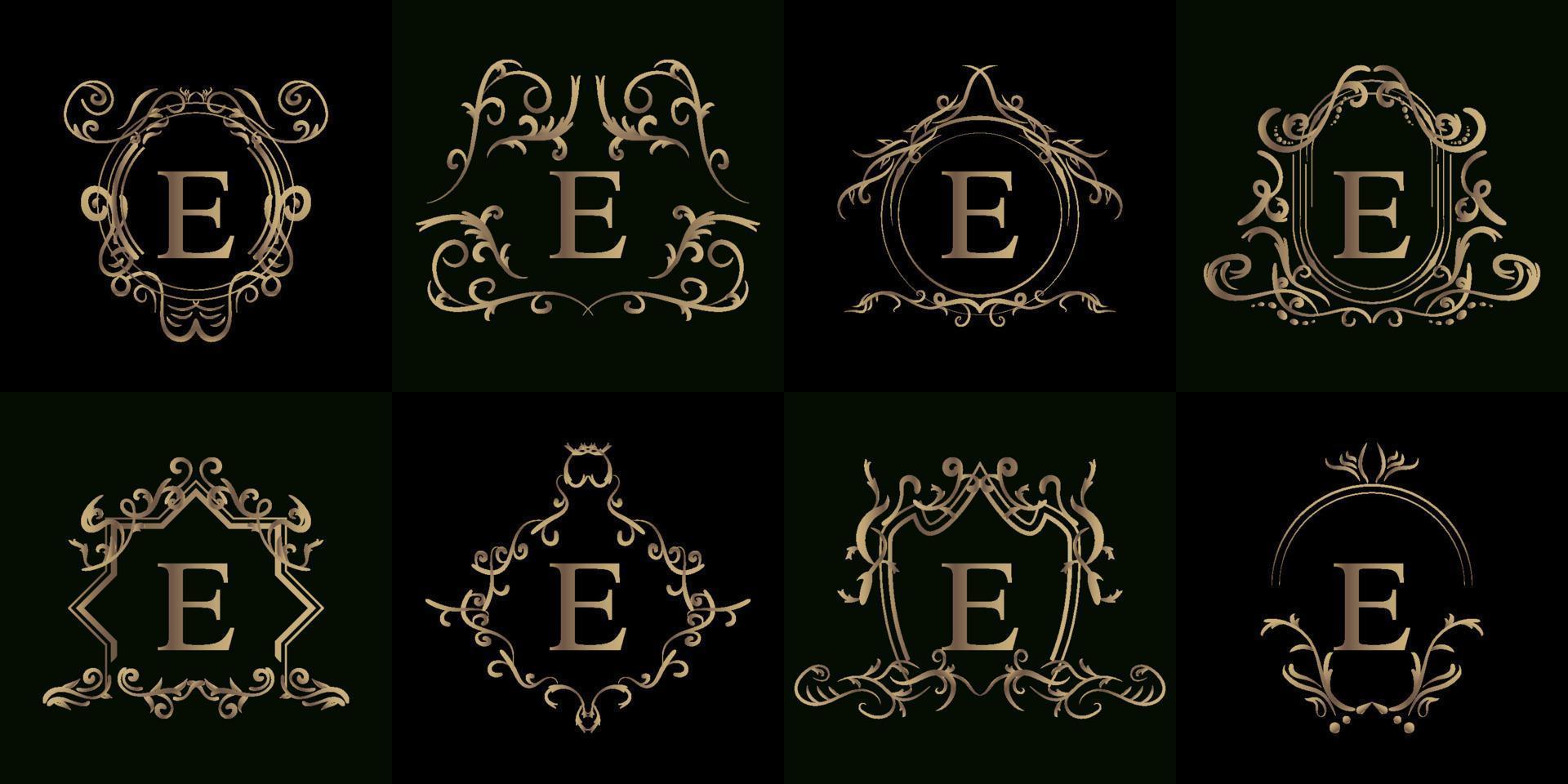 Collection of Logo initial E with luxury ornament or flower frame vector