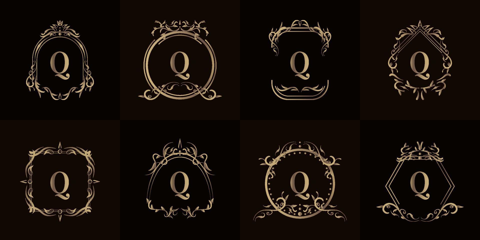 Collection of Logo initial Q with luxury ornament or flower frame vector