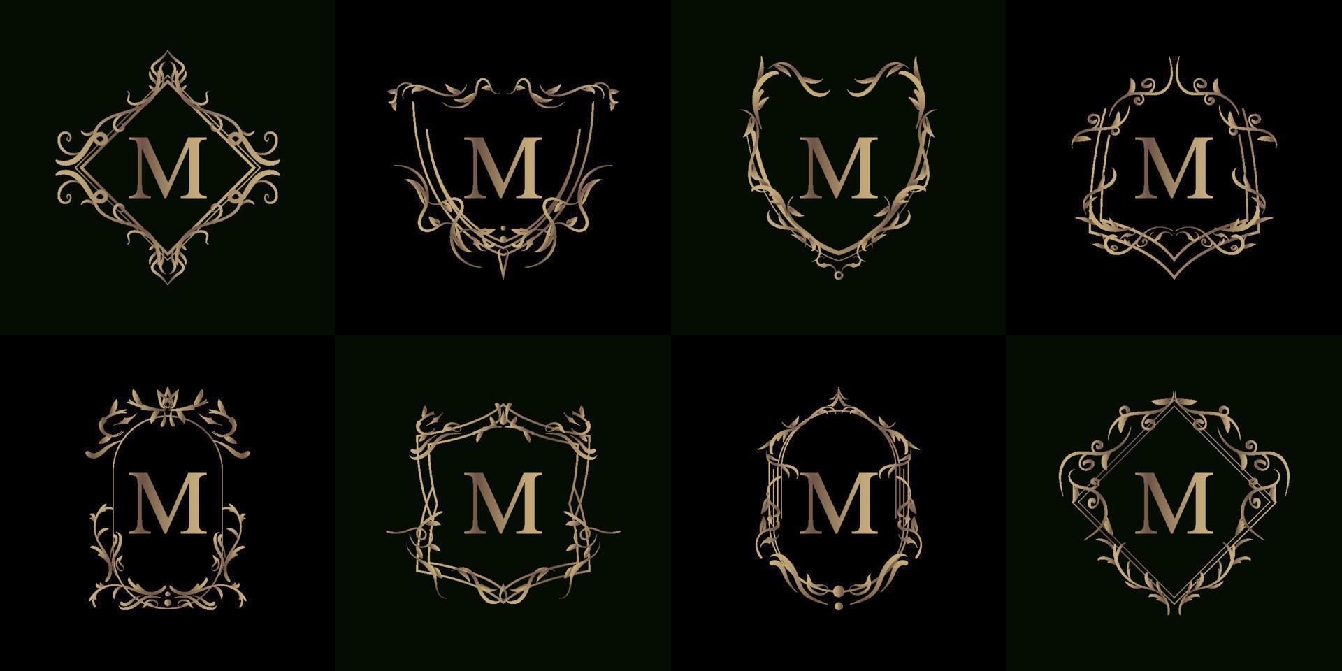 colección de logotipo inicial m con adorno de lujo o marco de flores vector