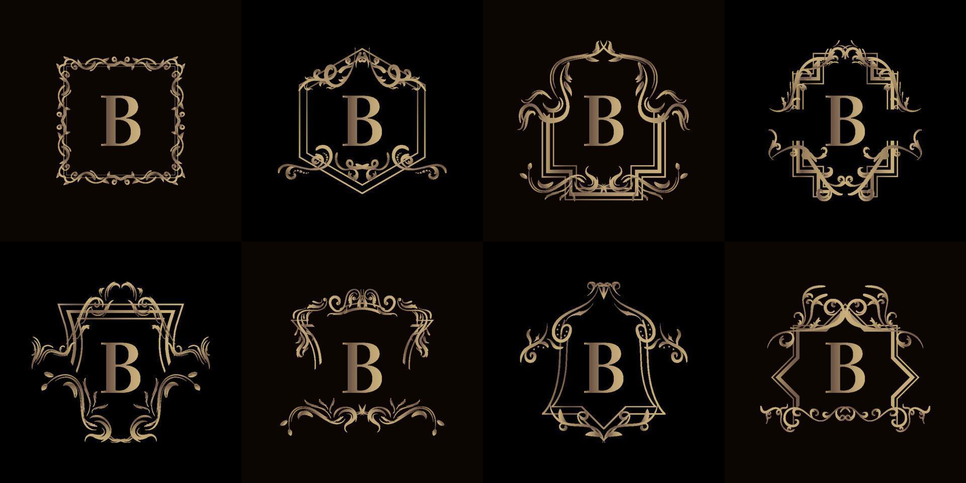 Collection of Logo initial B with luxury ornament or flower frame vector