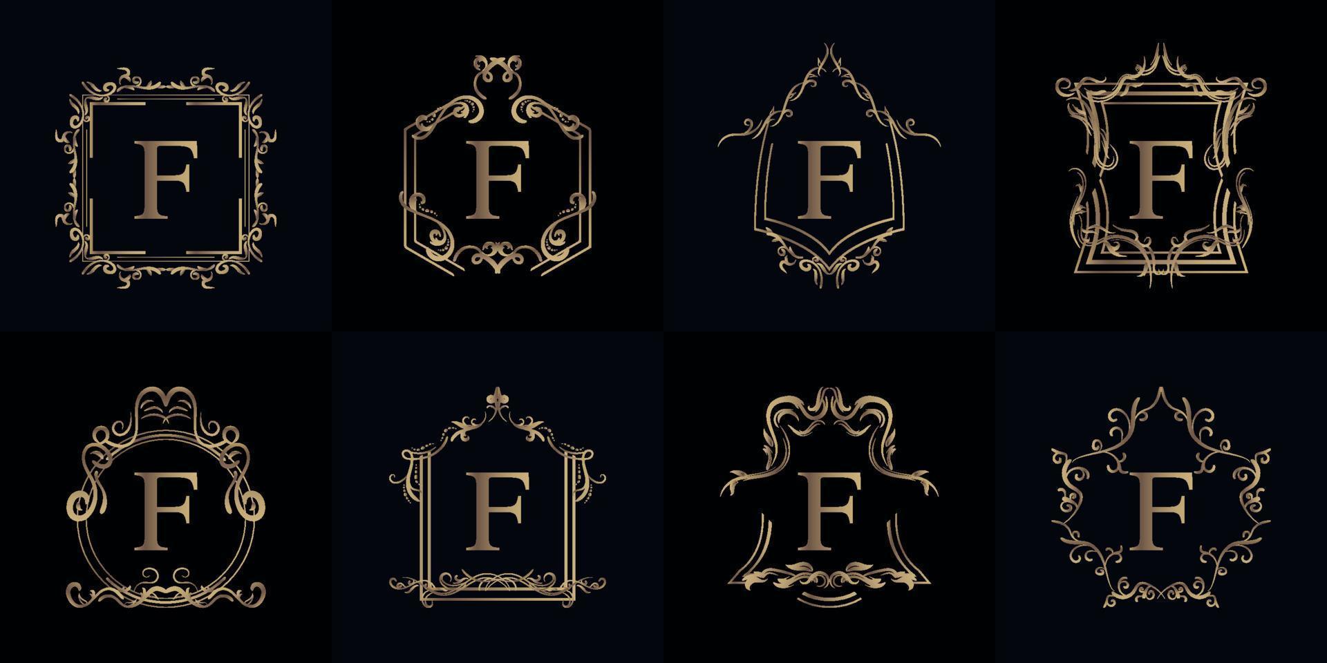Collection of Logo initial F with luxury ornament or flower frame vector