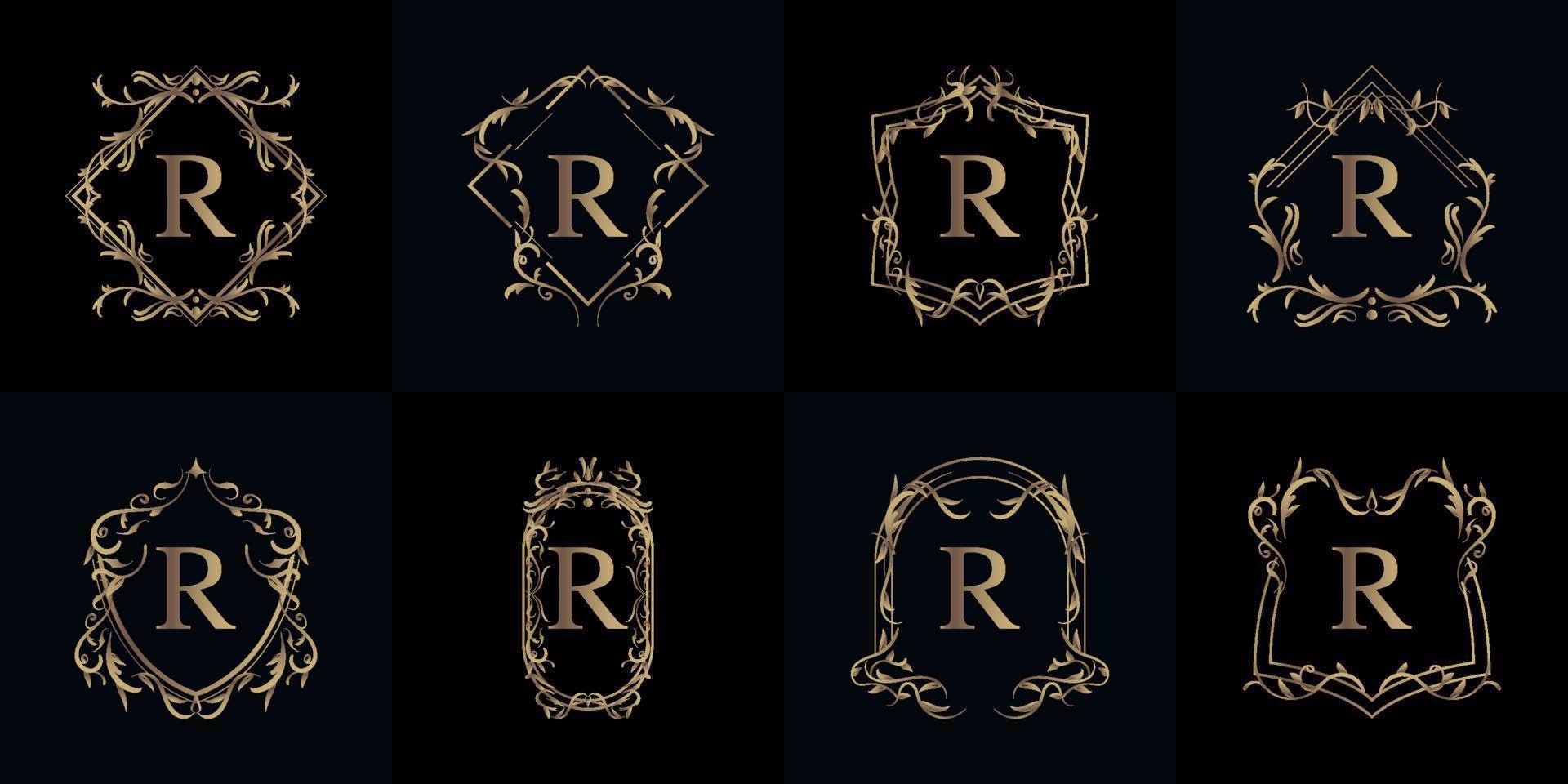 colección de logo inicial r con adorno de lujo o marco de flores vector