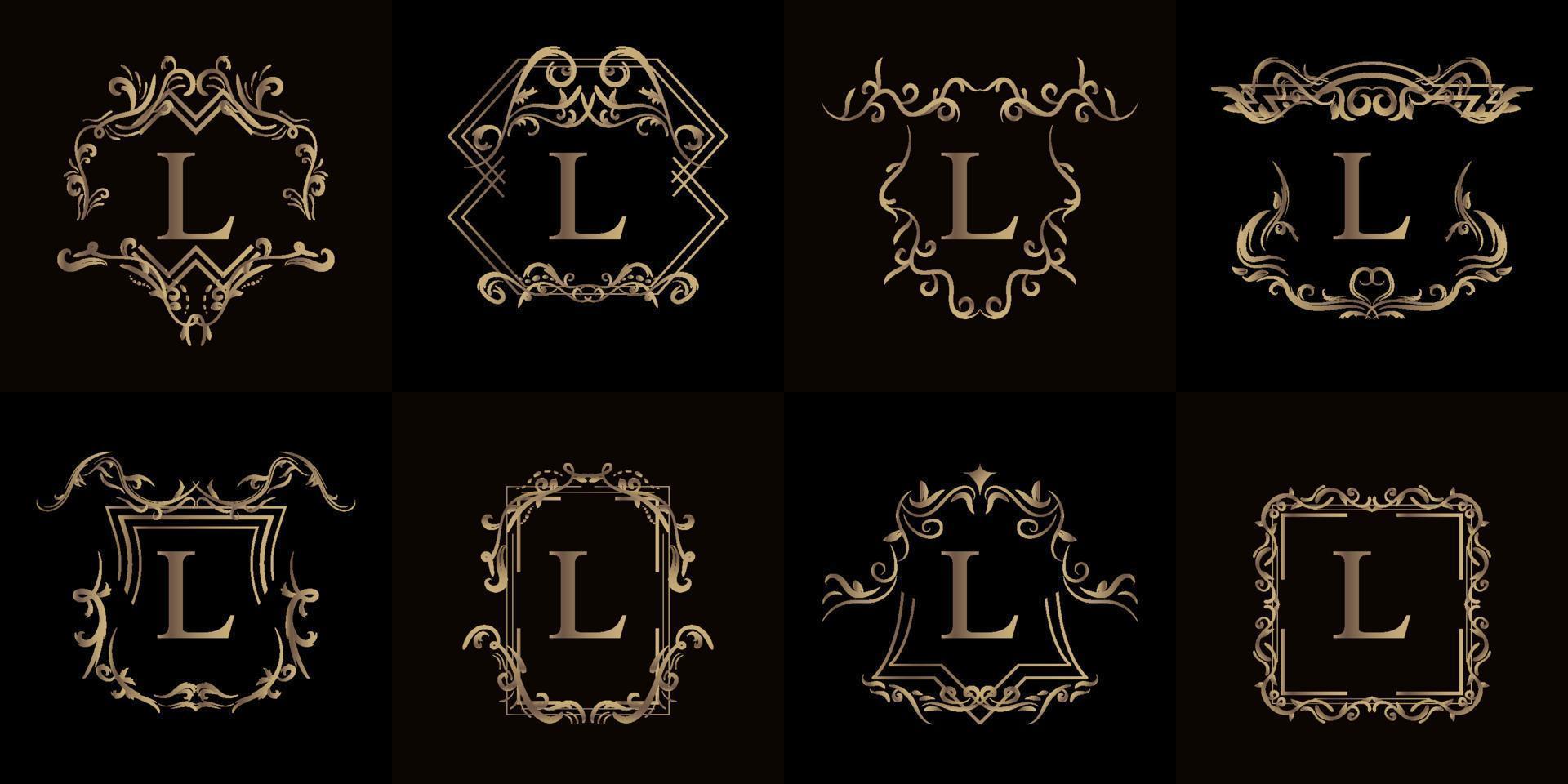 Collection of Logo initial L with luxury ornament or flower frame vector
