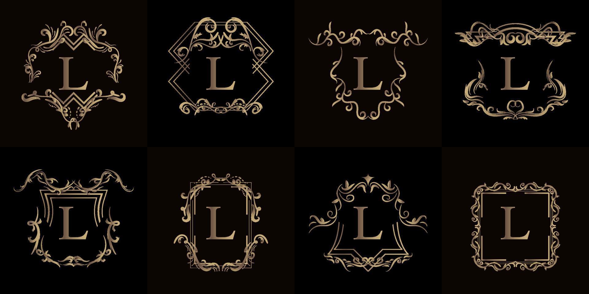 colección de logo inicial l con adorno de lujo o marco de flores vector