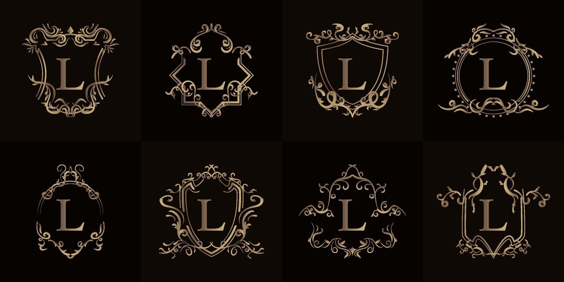 colección de logo inicial l con adorno de lujo o marco de flores vector