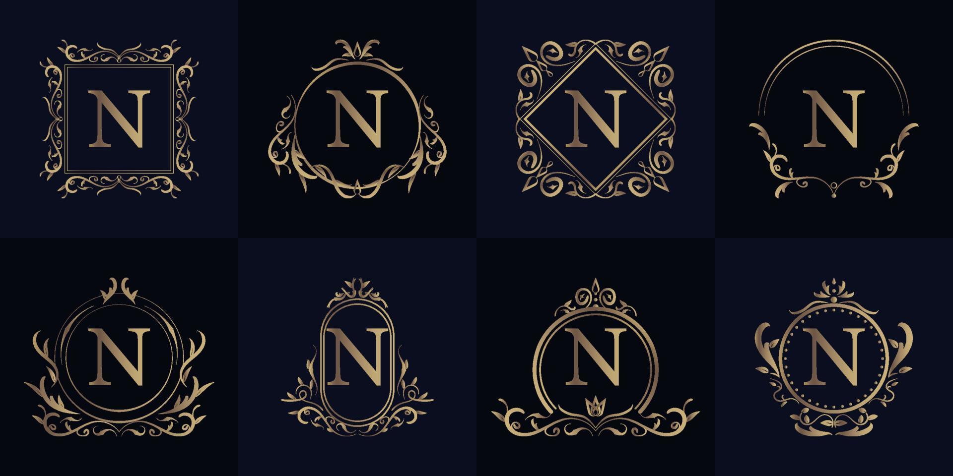 Luxury ornament frame initial N logo set collection. vector