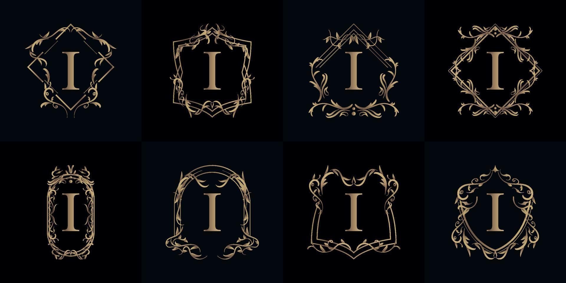 Collection of Logo initial I with luxury ornament or flower frame vector