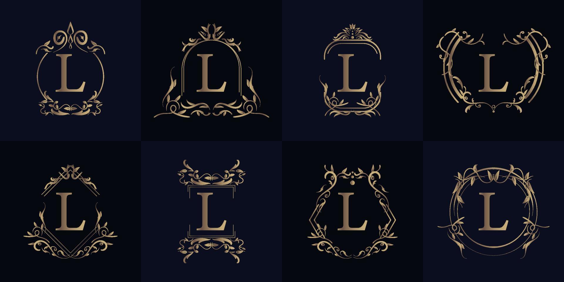 Luxury ornament frame initial L logo set collection. vector