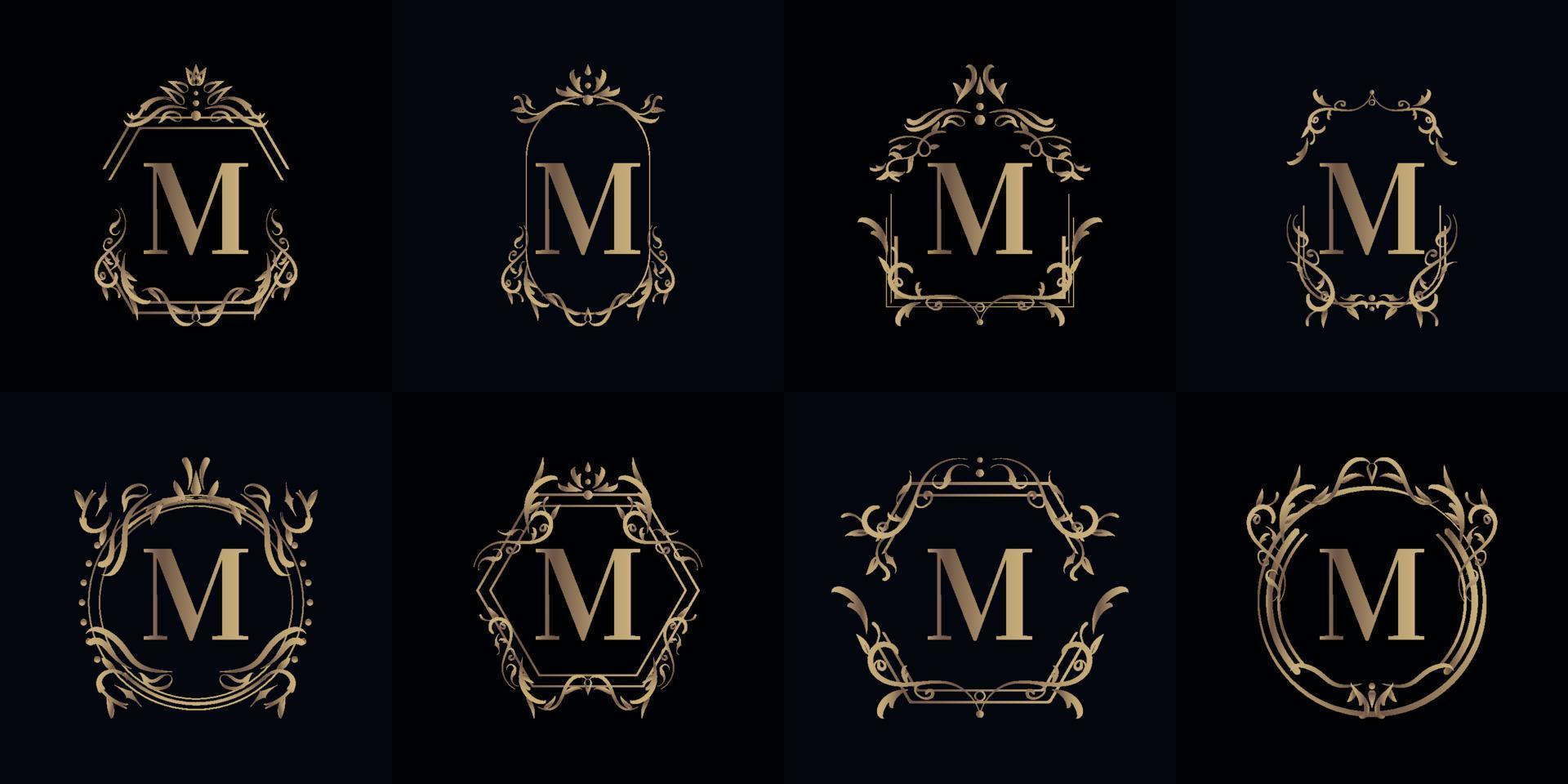 colección de logotipo inicial m con adorno de lujo o marco de flores vector