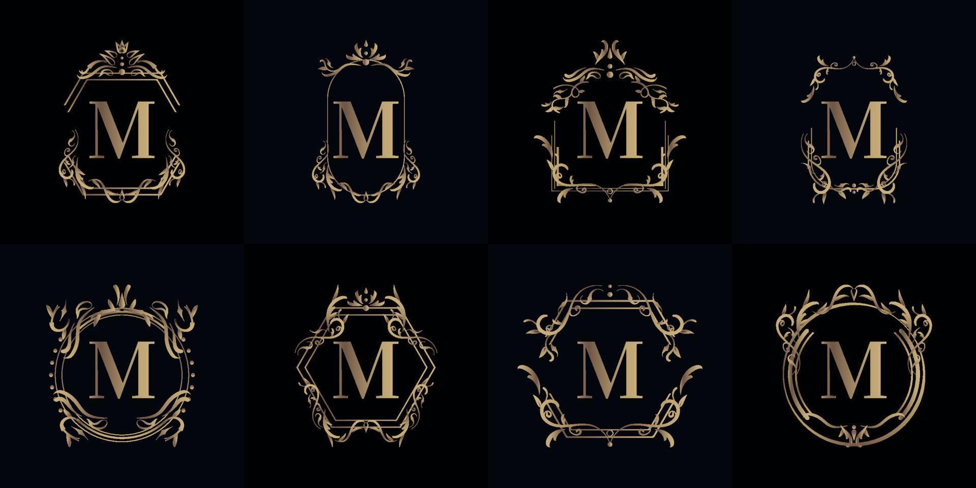Collection of Logo initial M with luxury ornament or flower frame vector