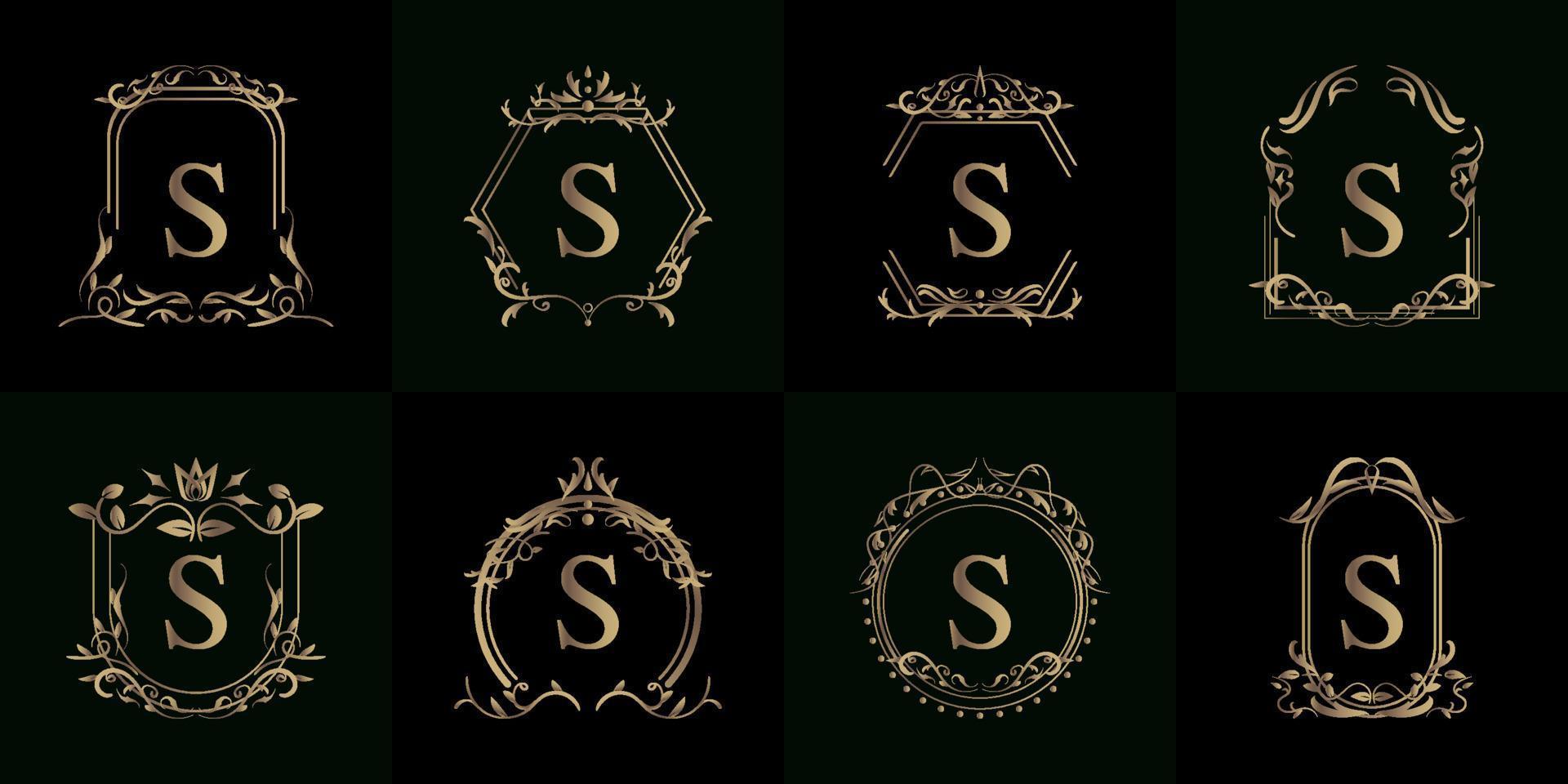 colección de logotipo inicial s con adorno de lujo o marco de flores vector