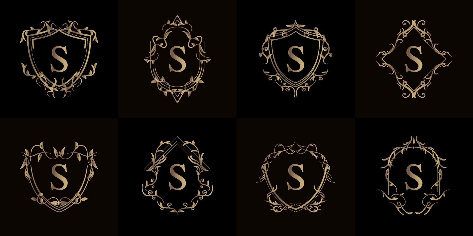 colección de logotipo inicial s con adorno de lujo o marco de flores vector