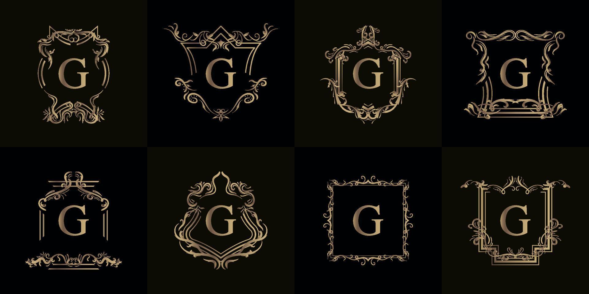 colección de logo inicial g con adorno de lujo o marco de flores vector