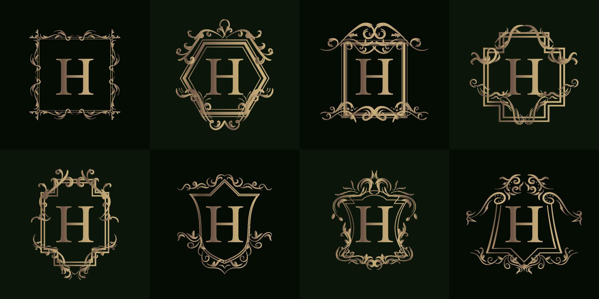 Collection of Logo initial H with luxury ornament or flower frame vector