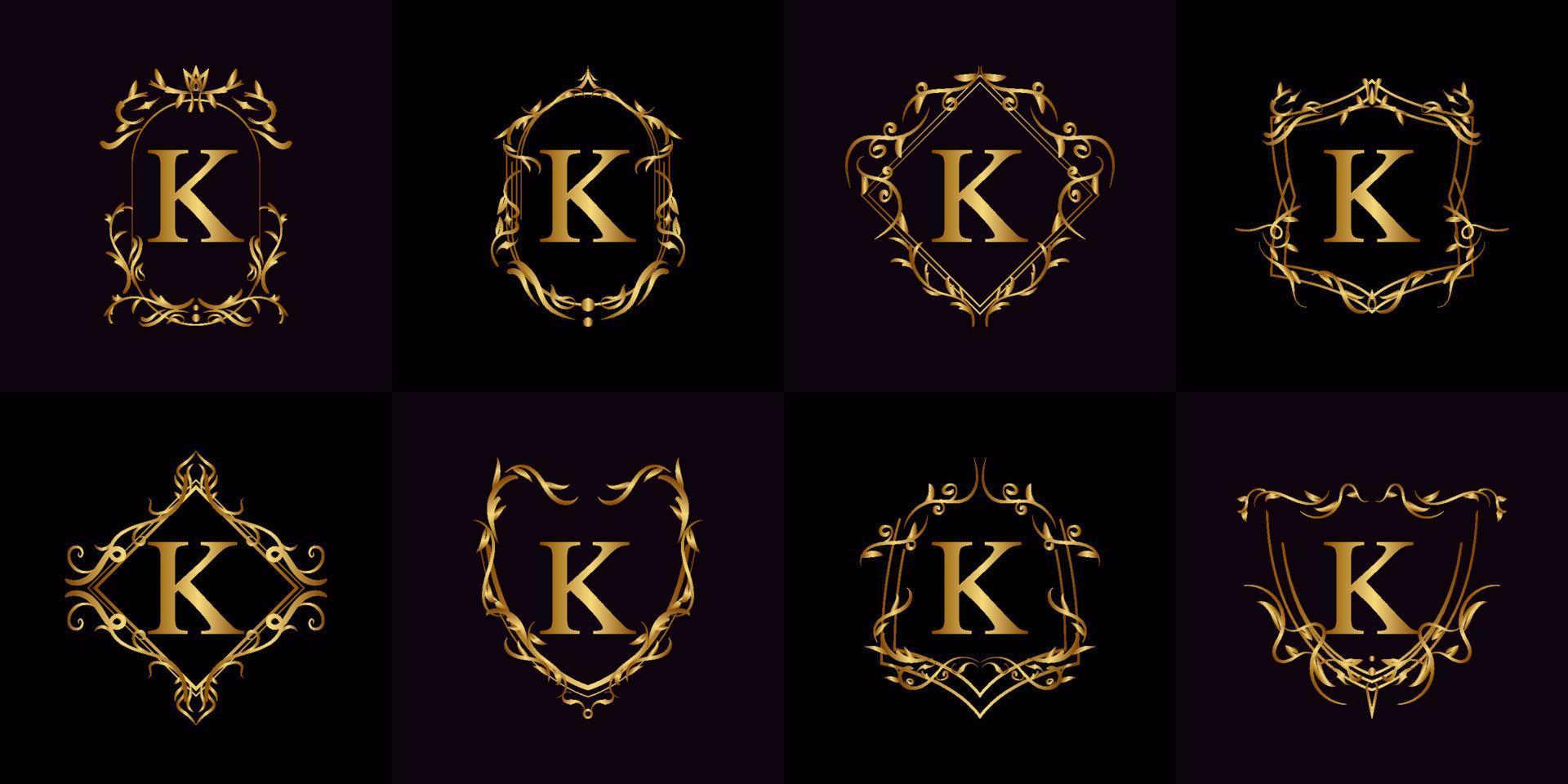 colección de logo inicial k con adorno de lujo o marco de flores vector