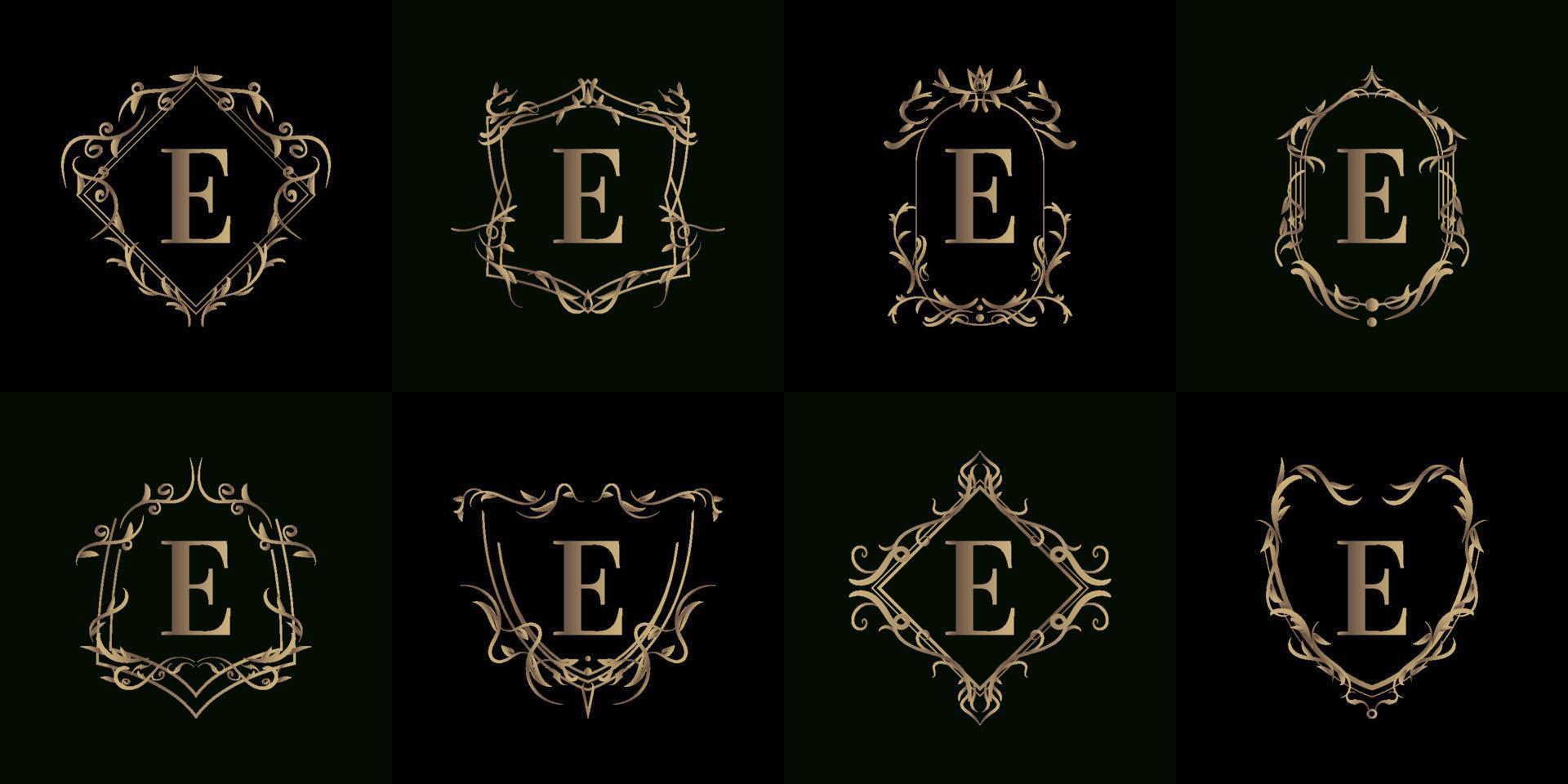 Collection of Logo initial E with luxury ornament or flower frame vector