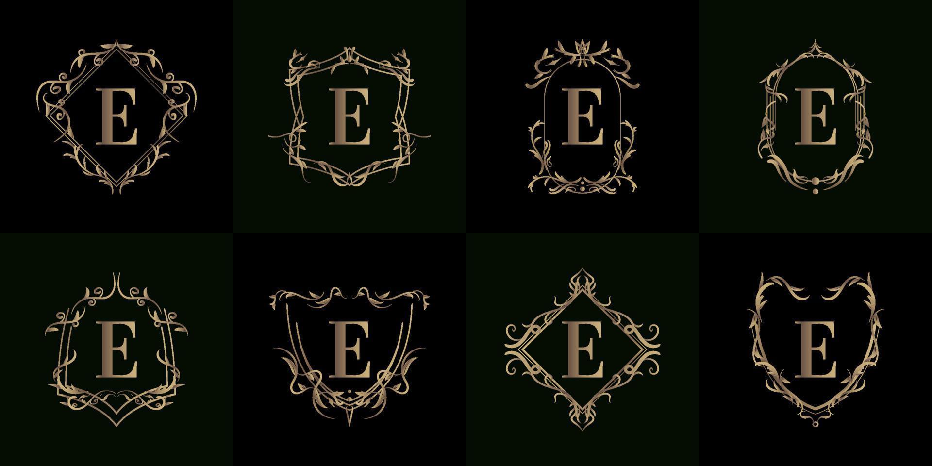 Collection of Logo initial E with luxury ornament or flower frame vector