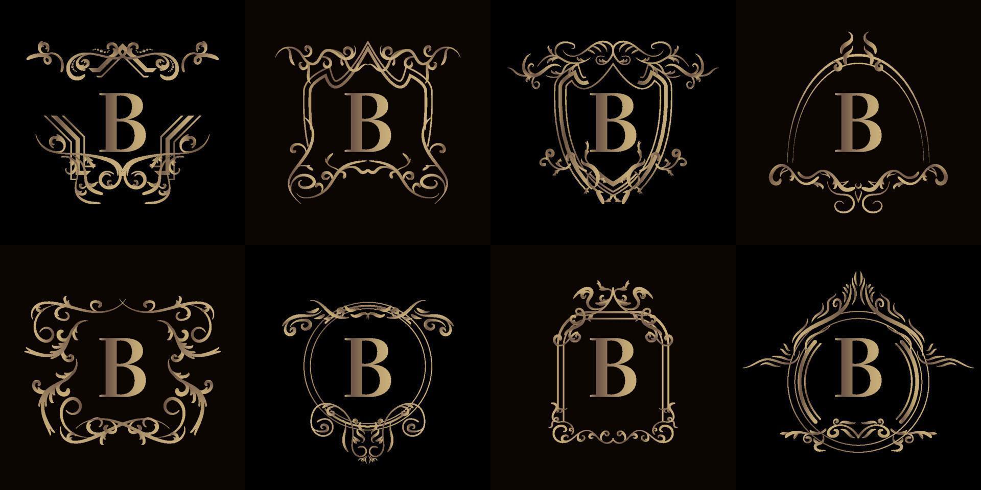 Set of Logo initial B with luxury ornament or flower frame vector