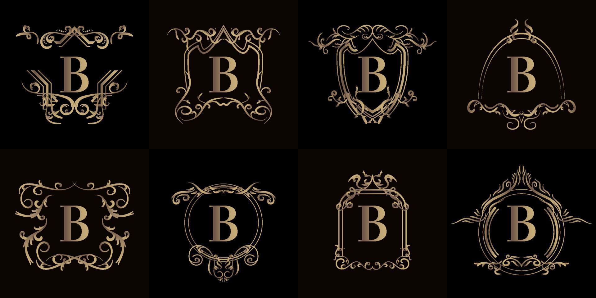 Set of Logo initial B with luxury ornament or flower frame vector