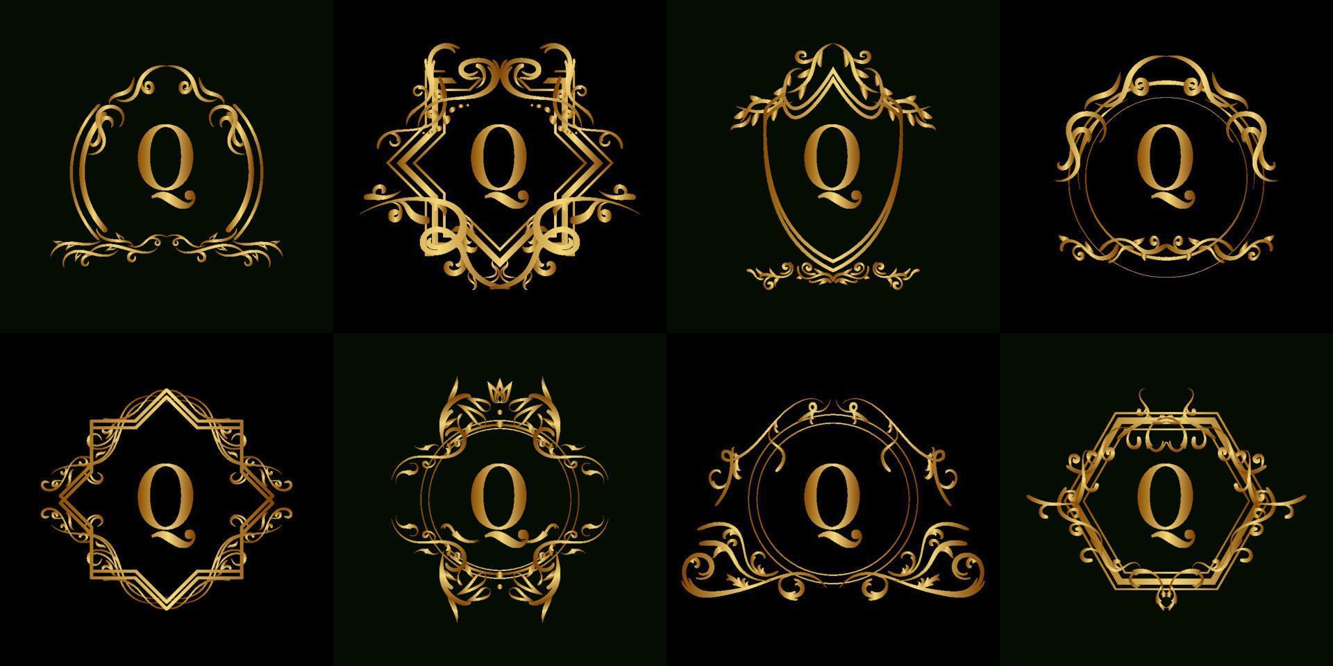 Collection of Logo initial Q with luxury ornament or flower frame vector