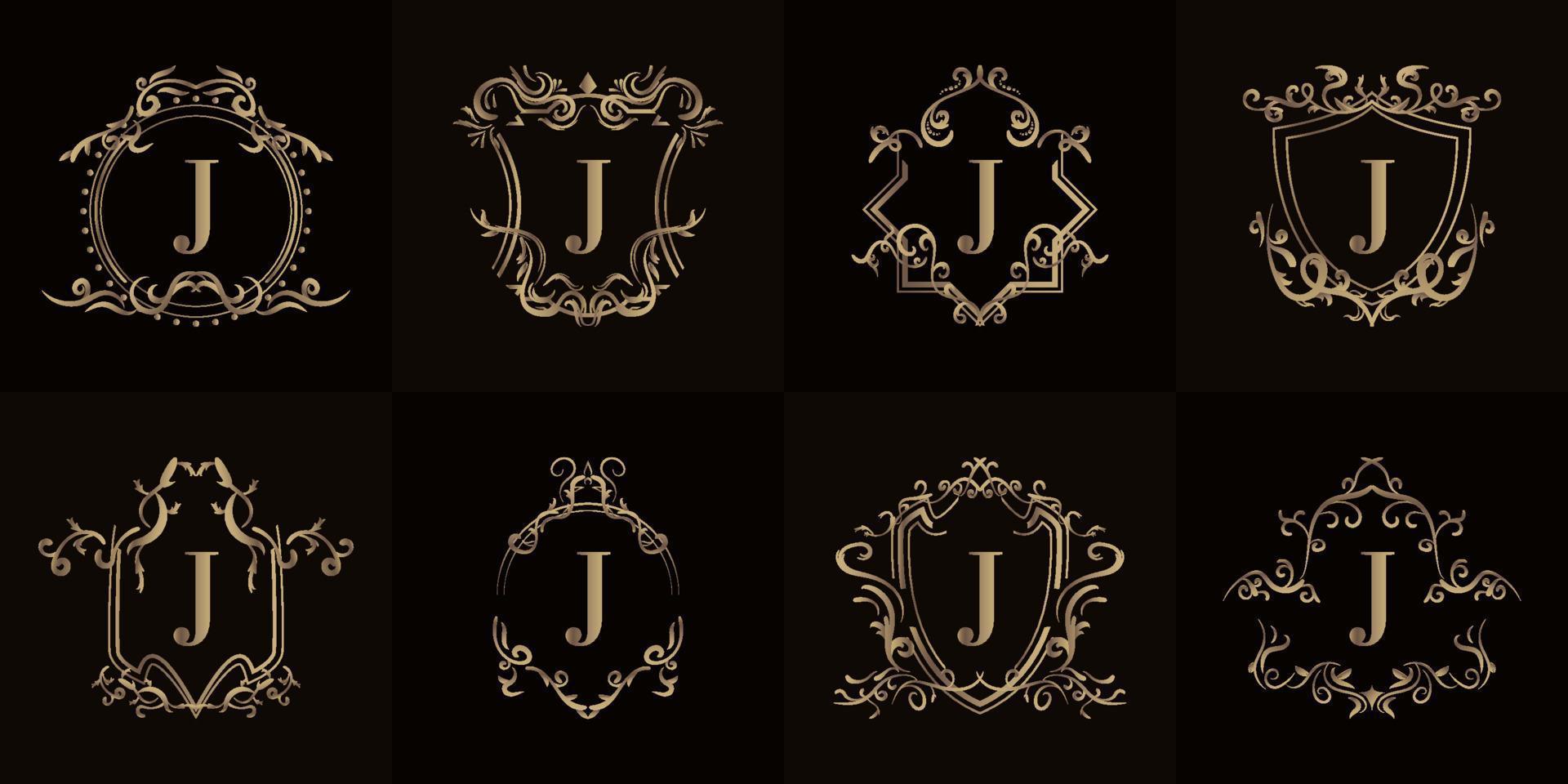 Collection of Logo initial J with luxury ornament or flower frame vector