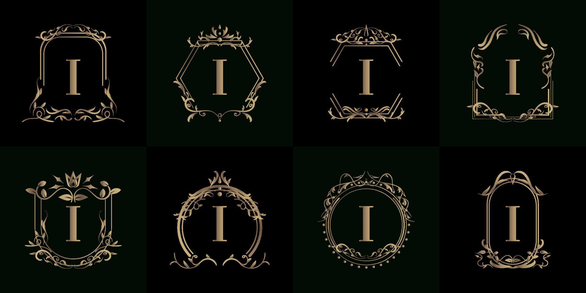 Collection of Logo initial I with luxury ornament or flower frame vector