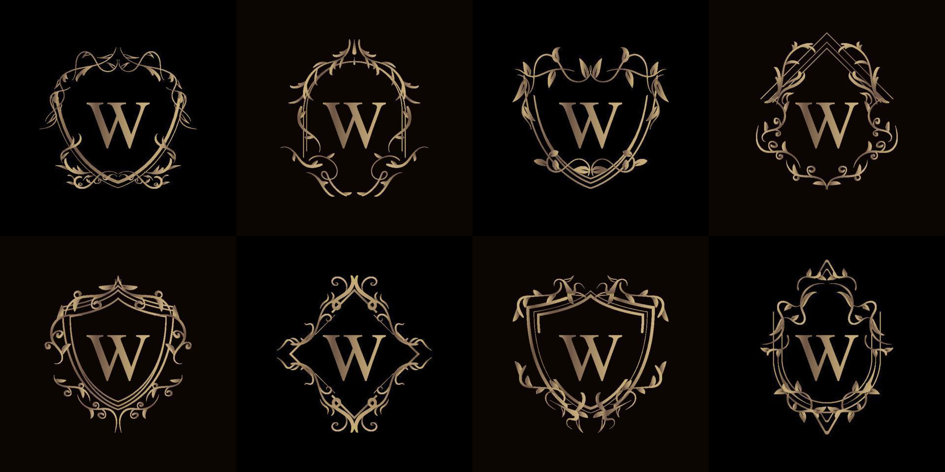 Collection of Logo initial W with luxury ornament or flower frame vector