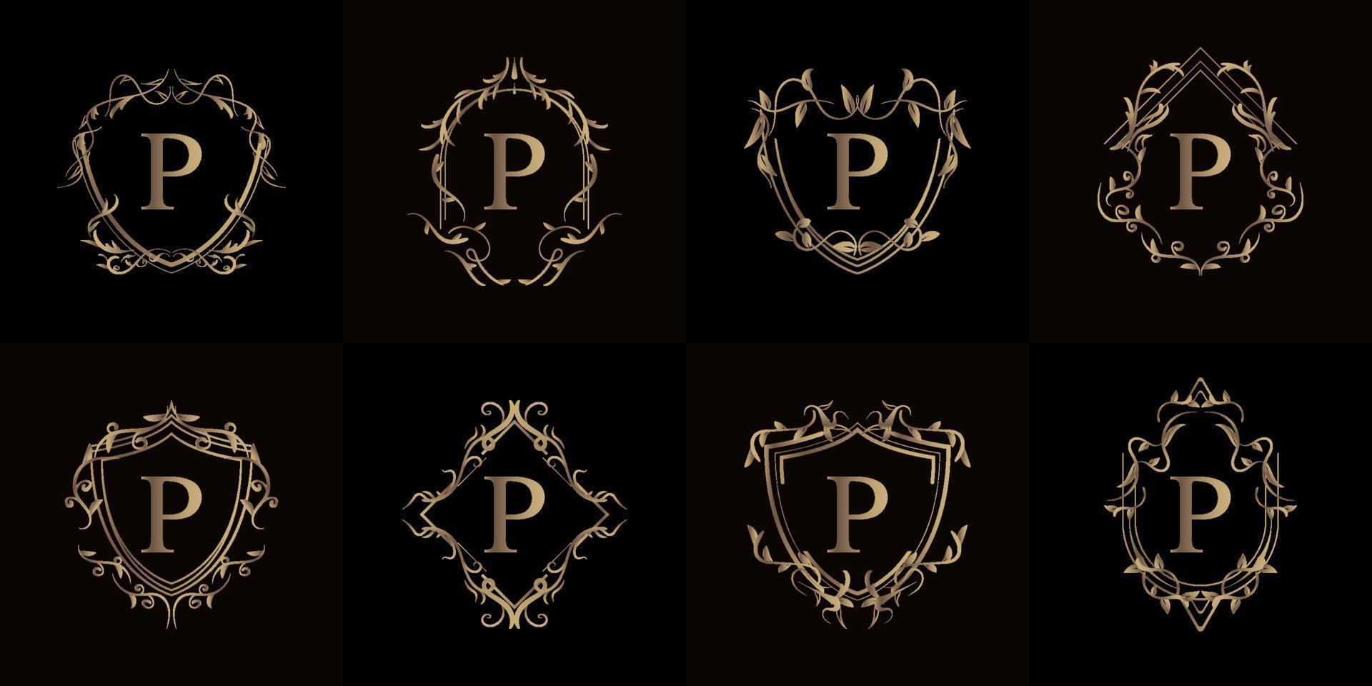 Collection of Logo initial P with luxury ornament or flower frame vector