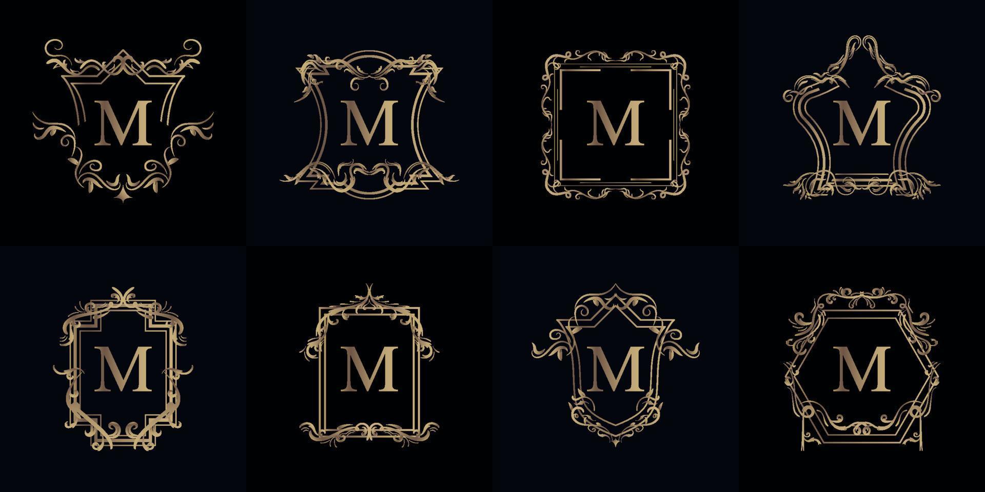 Collection of Logo initial M with luxury ornament or flower frame vector