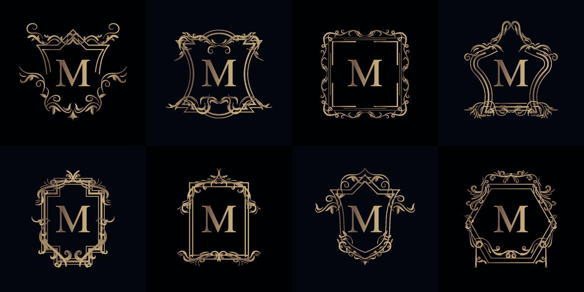 colección de logotipo inicial m con adorno de lujo o marco de flores vector