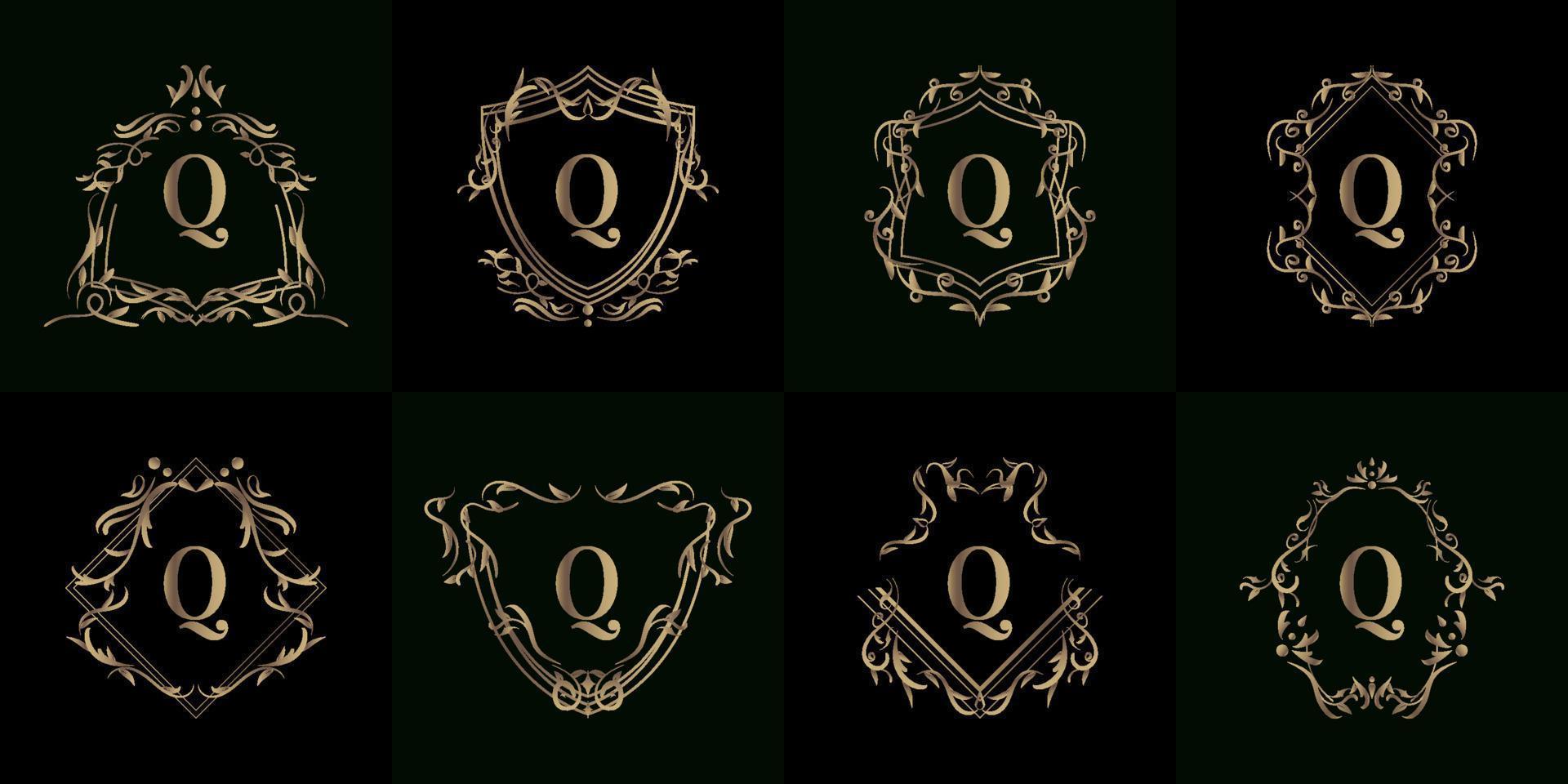 Collection of Logo initial Q with luxury ornament or flower frame vector