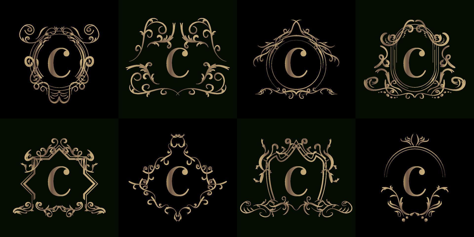 colección de logotipo inicial c con adorno de lujo o marco de flores vector