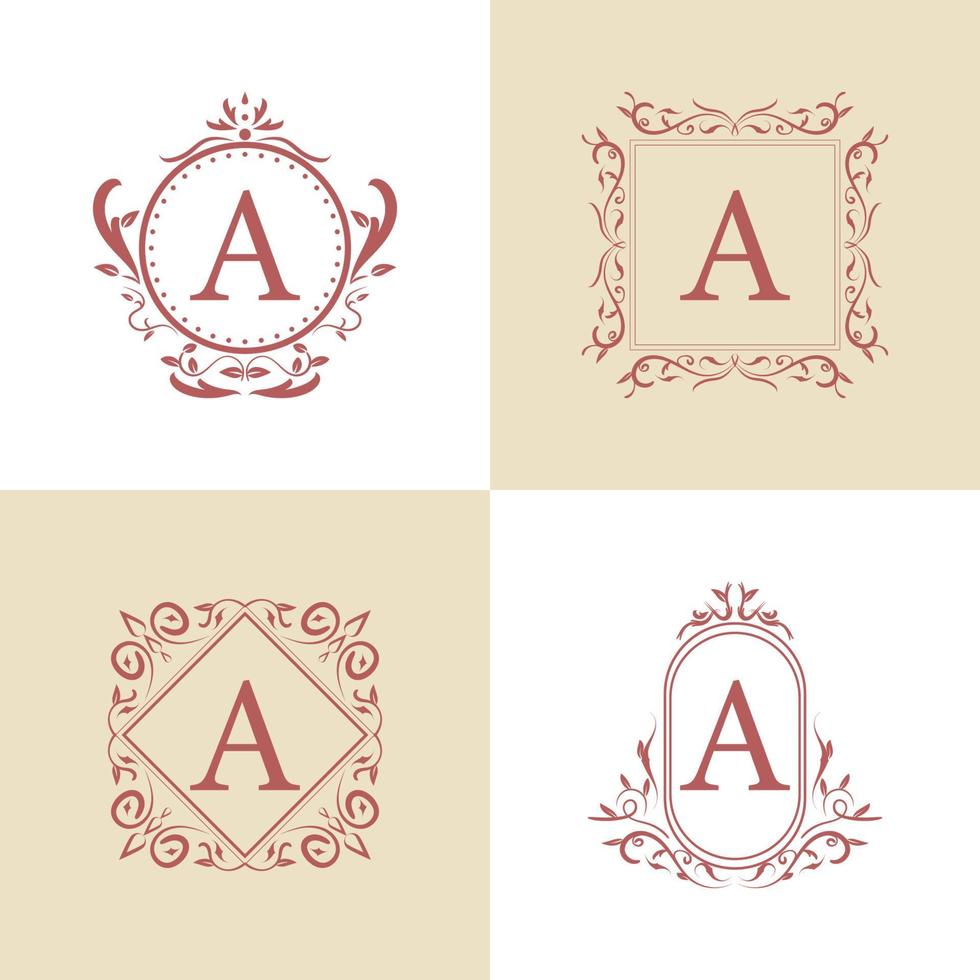 Luxury ornament frame initial A logo set collection. Minimalist, creative, simple, elegant and modern logo template design. vector