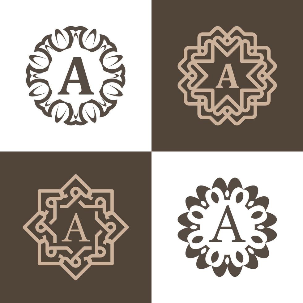 Collection initial A logo with luxury ornament frame. vector