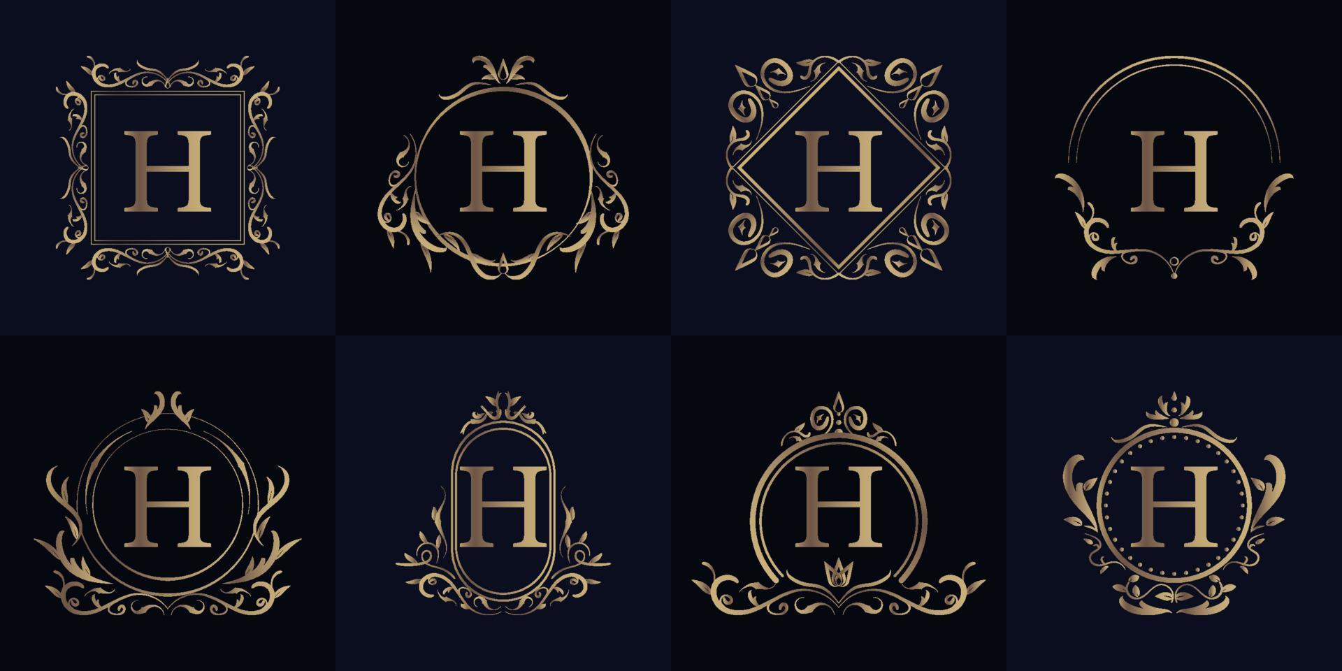 Luxury ornament frame initial H logo set collection. vector