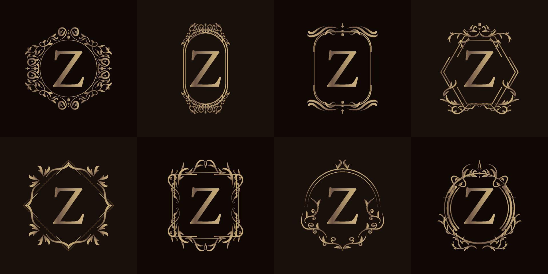 Logo initial Z with luxury ornament or flower frame, set collection. vector