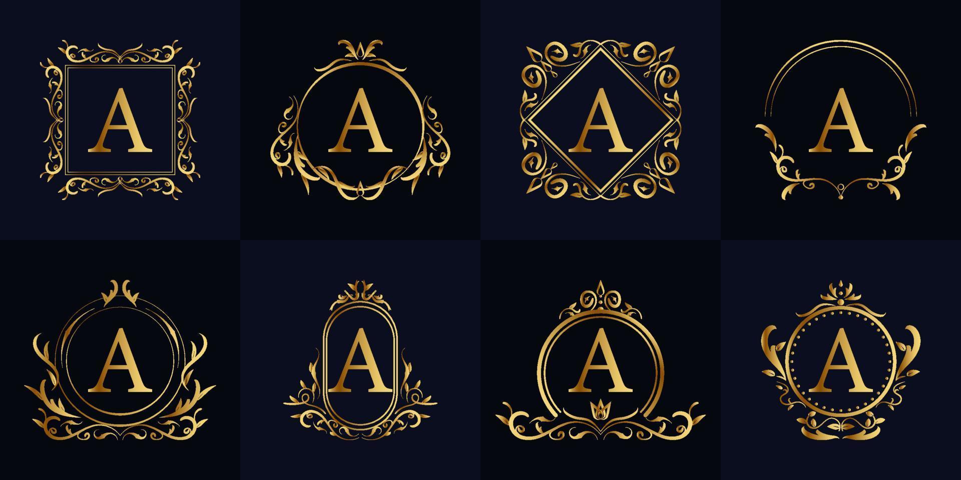 Luxury ornament frame initial A logo set collection. Minimalist, creative, simple, elegant and modern logo template design. vector