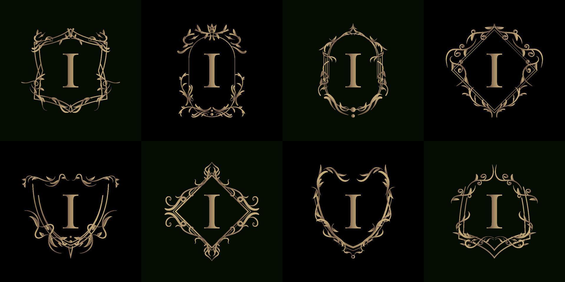 Collection of Logo initial I with luxury ornament or flower frame vector