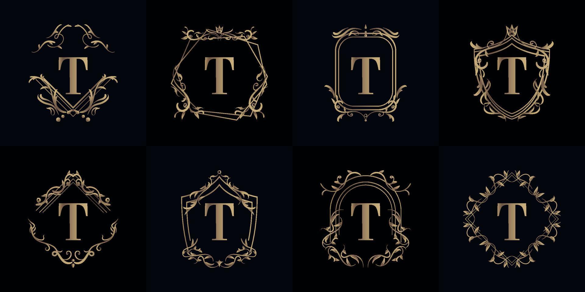 Collection of Logo initial T with luxury ornament or flower frame vector