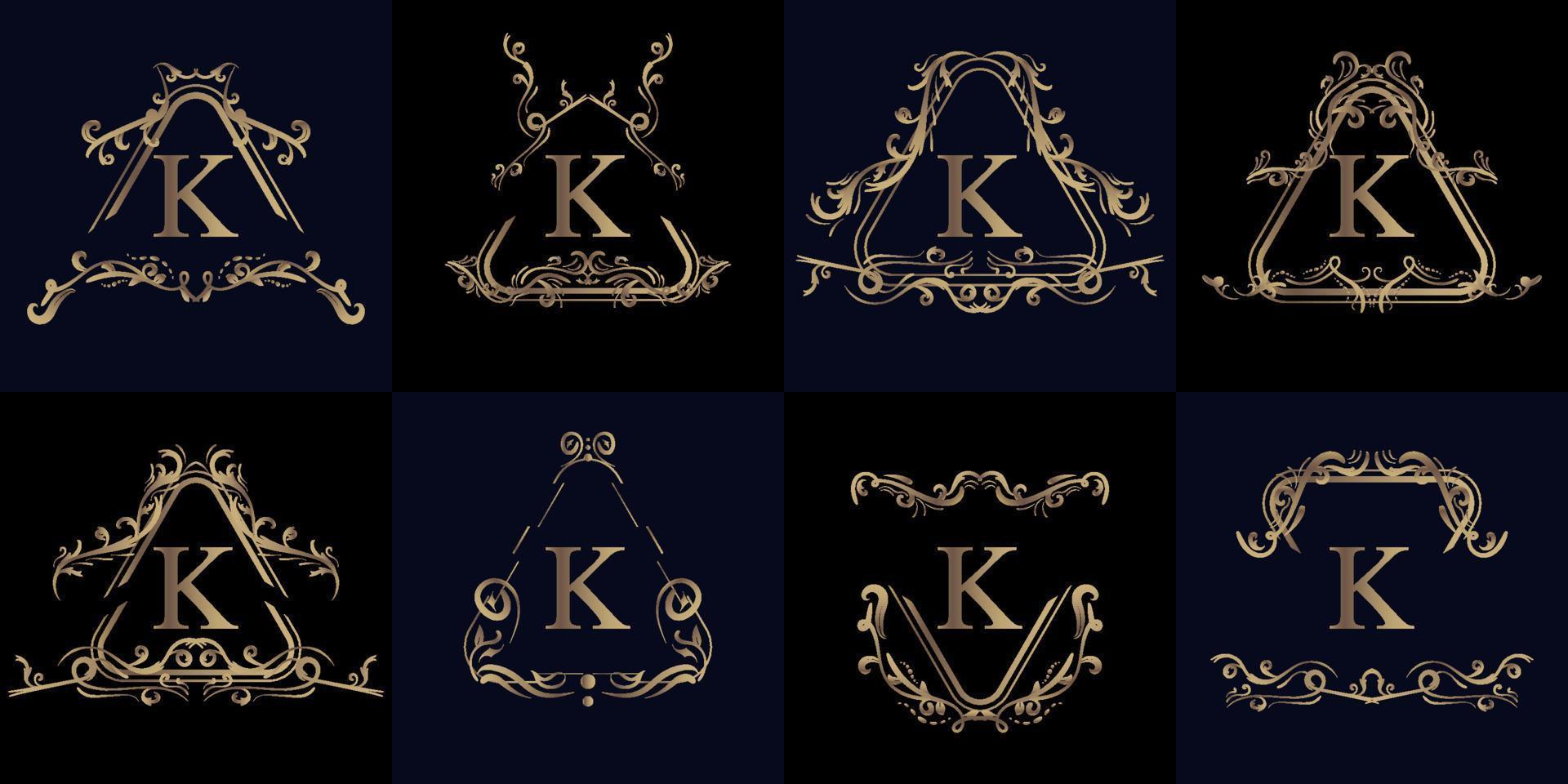 colección de logo inicial k con adorno de lujo o marco de flores vector