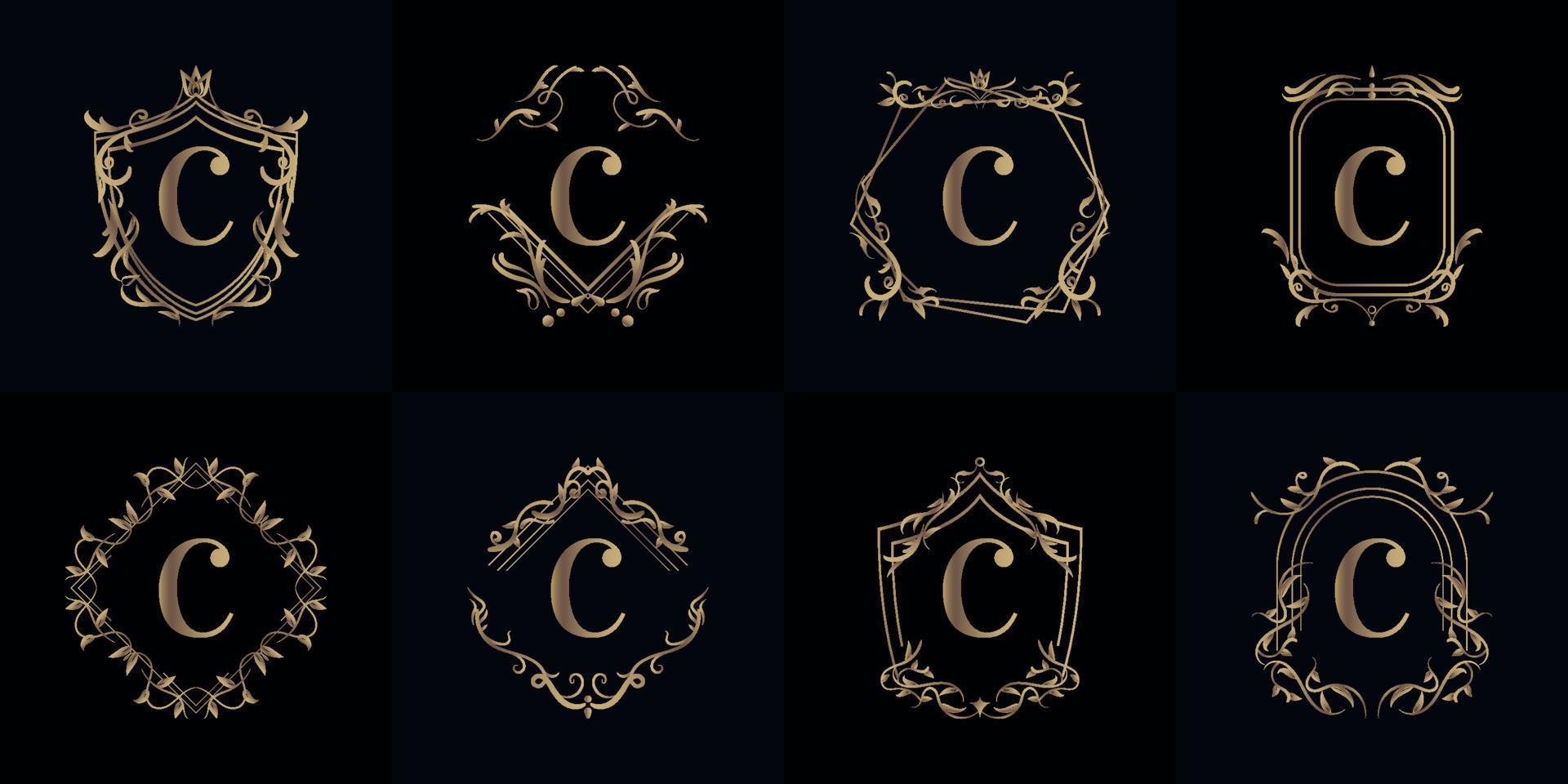 Collection of Logo initial C with luxury ornament or flower frame vector