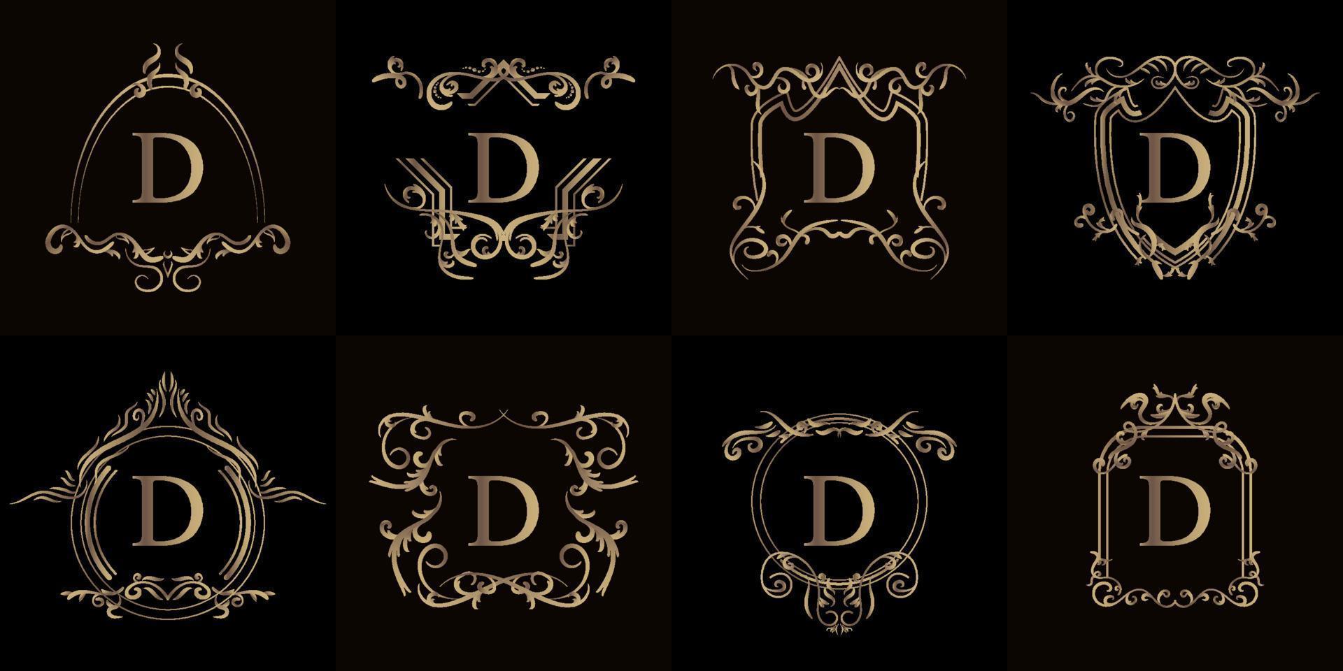 Set of Logo initial D with luxury ornament or flower frame vector