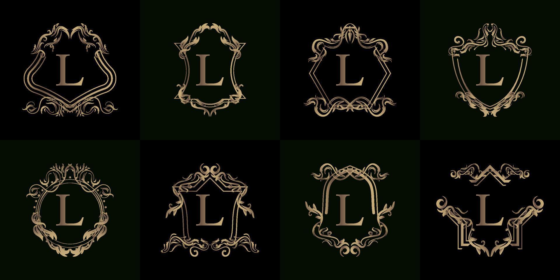 Collection of Logo initial L with luxury ornament or flower frame vector