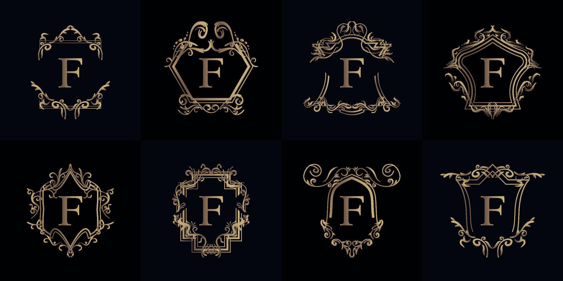 Collection of Logo initial F with luxury ornament or flower frame vector