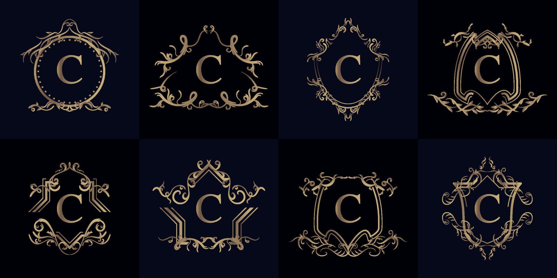 Collection of Logo initial C with luxury ornament or flower frame vector