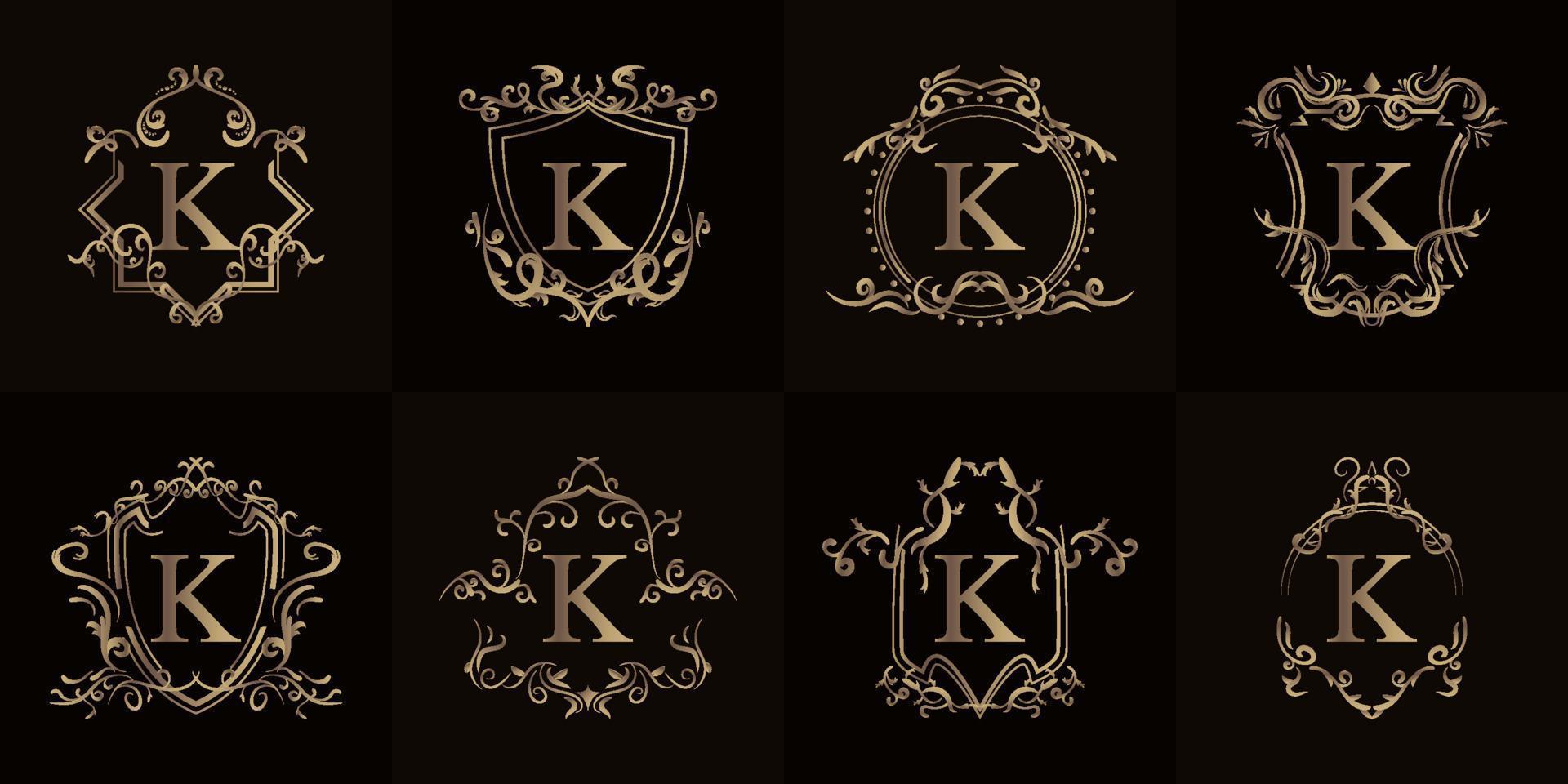 Collection of Logo initial K with luxury ornament or flower frame vector
