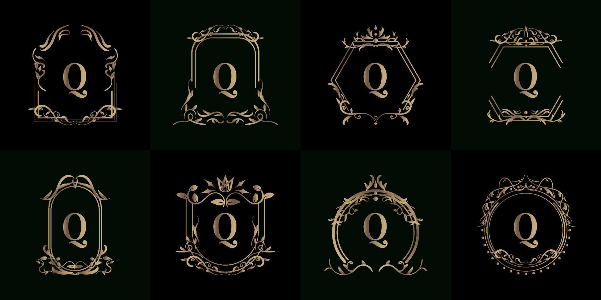 Collection of Logo initial Q with luxury ornament or flower frame vector